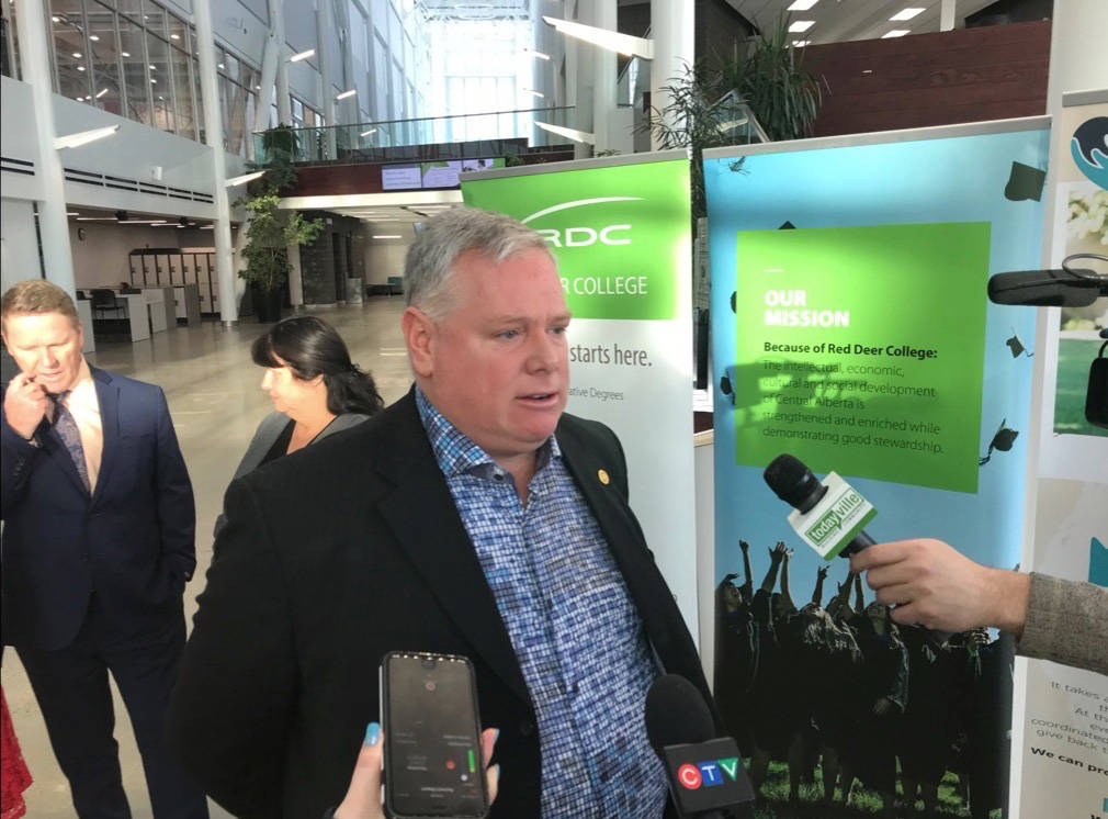 Terry Loewen, board chair of the Central Alberta Child Advocacy Centre, speaks to the media following an announcement of where the future Centre will be located on the Red Deer College campus.                                Mark Weber/Red Deer Express