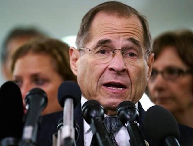 FILE - In this Sept. 28, 2018, file photo, House Judiciary Committee ranking member Jerry Nadler, D-N.Y., talks to media during a Senate Judiciary Committee hearing on Capitol Hill in Washington. (AP Photo/Carolyn Kaster, File)
