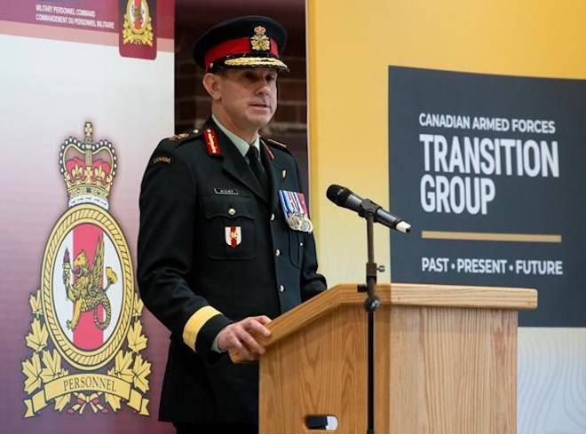 Brig.-Gen. Mark Misener speaks after taking command of the Canadian Armed Forces Transition Group during a parade in Ottawa, Monday December 10, 2018. THE CANADIAN PRESS/Adrian Wyld