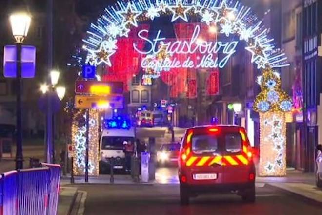 In this image made from video, emergency services arrive on the scene of a Christmas market in Strasbourg, France, Tuesday, Dec. 11, 2018 (AP Photo)