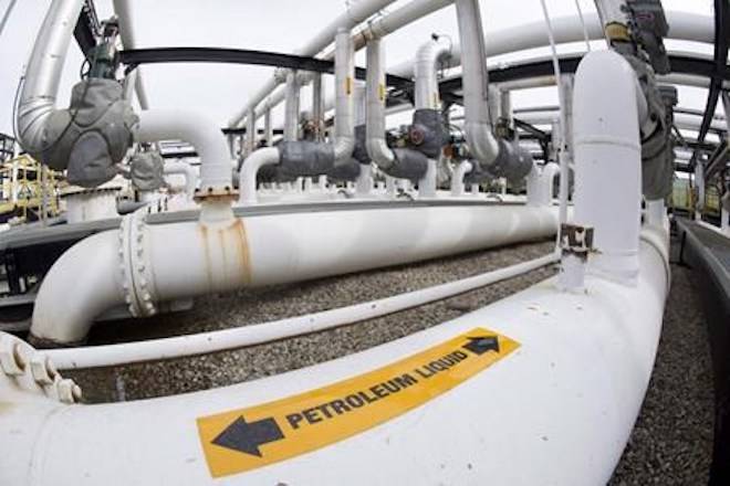 Pipes are seen at the Kinder Morgan Trans Mountain facility in Edmonton, Thursday, April 6, 2017. THE CANADIAN PRESS/Jonathan Hayward