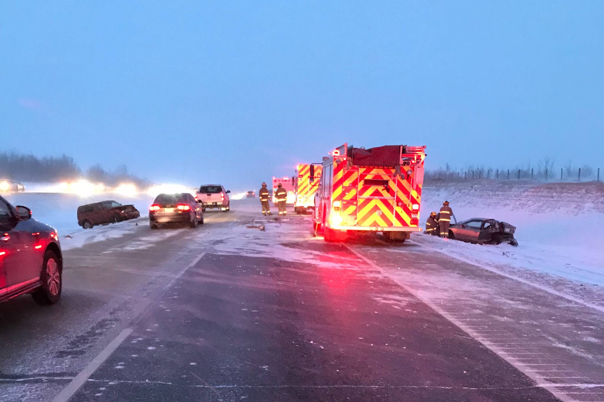 Wintry road conditions add havoc to Friday afternoon commute