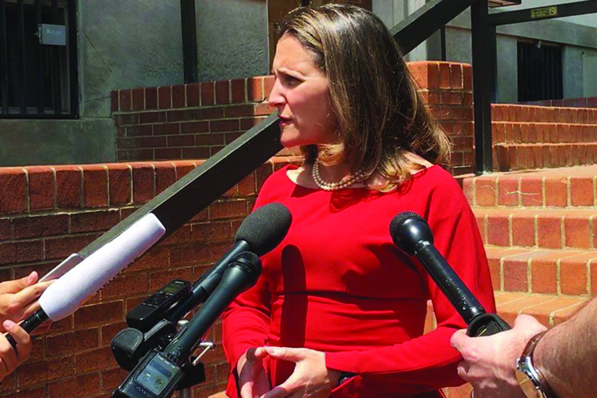 FILE – Minister of Foreign Affairs Chrystia Freeland speaks with media in Washington, D.C. on Friday, May 11, 2018. (Alex Panetta/The Canadian Press)