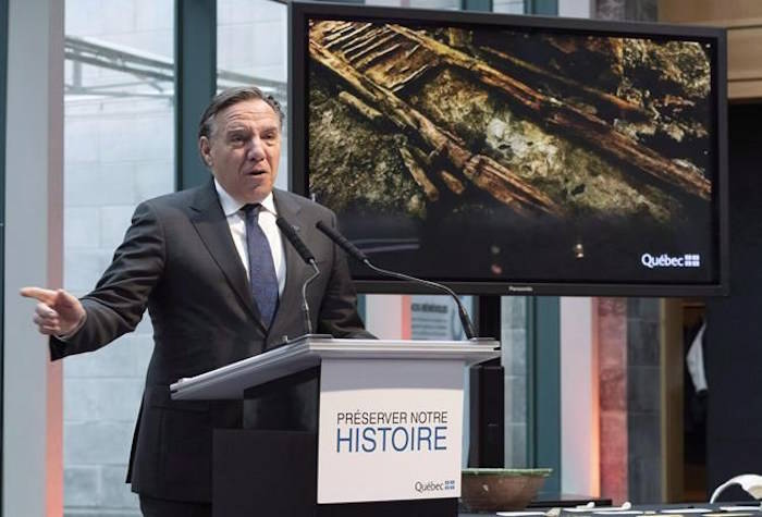 Quebec Premier François Legault speaks at the November press conference announcing the find. (Jacques Boissinot/Canadian Press)