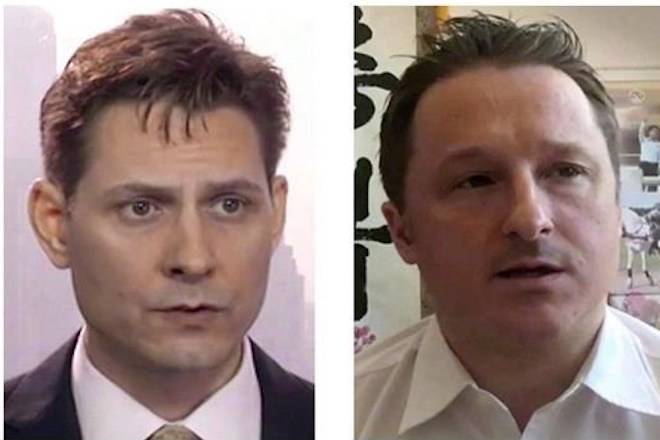 Michael Kovrig (left) and Michael Spavor, the two Canadians detained in China, are shown in these 2018 images taken from video. A Chinese government spokesman says it is not “convenient” to do discuss the charges against two Canadians detained in China despite an assertion by the country’s top prosecutor that they broke the law. THE CANADIAN PRESS/AP