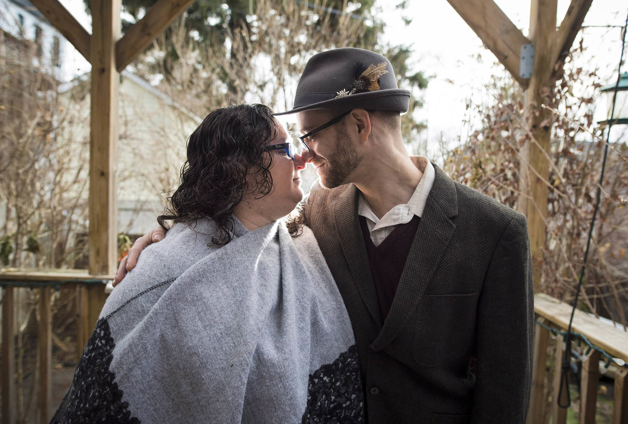 Anne Marie Cerato, left, and her husband Patrick Bardos pose for a photograph in their backyard in Toronto on Saturday, December 29, 2018. THE CANADIAN PRESS/ Tijana Martin