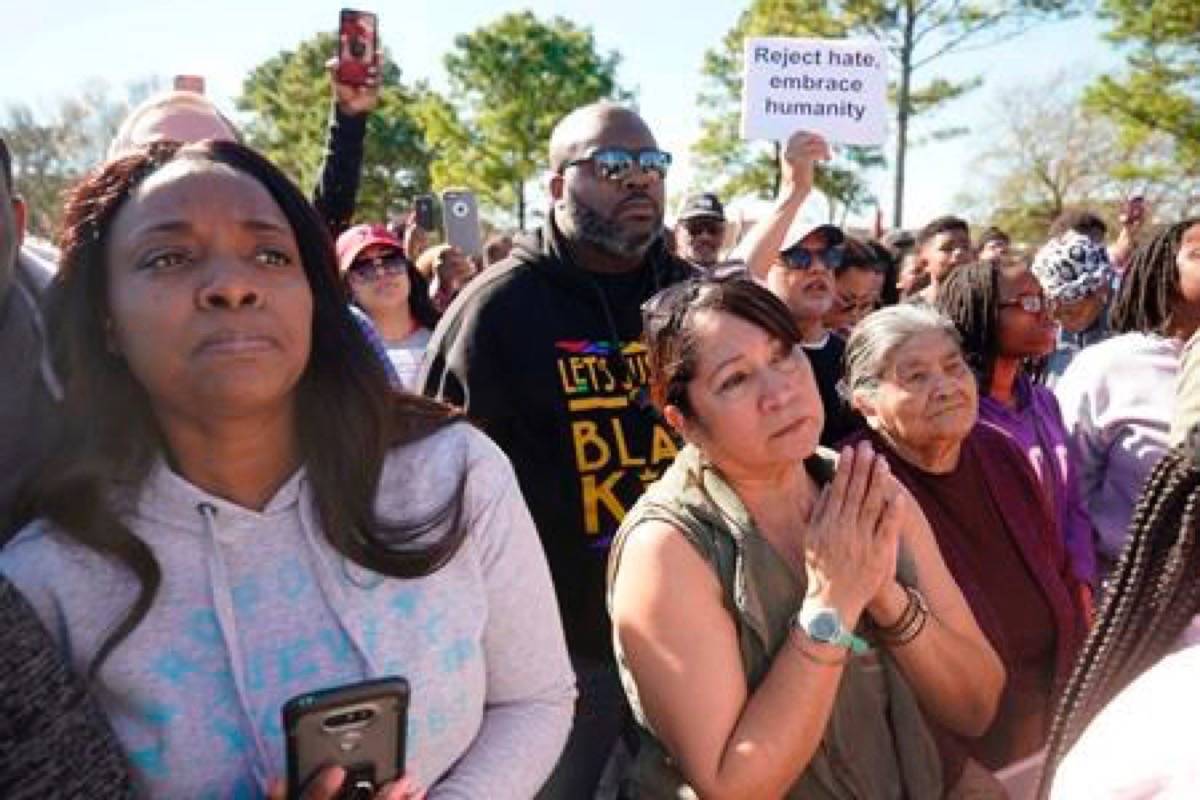 People attend a community rally for seven-year-old Jazmine Barnes on Saturday, Jan. 5, 2019 in Houston. Barnes was killed when a driver shot into the car she and her family were driving in last Sunday. (Melissa Phillip/Houston Chronicle via AP)