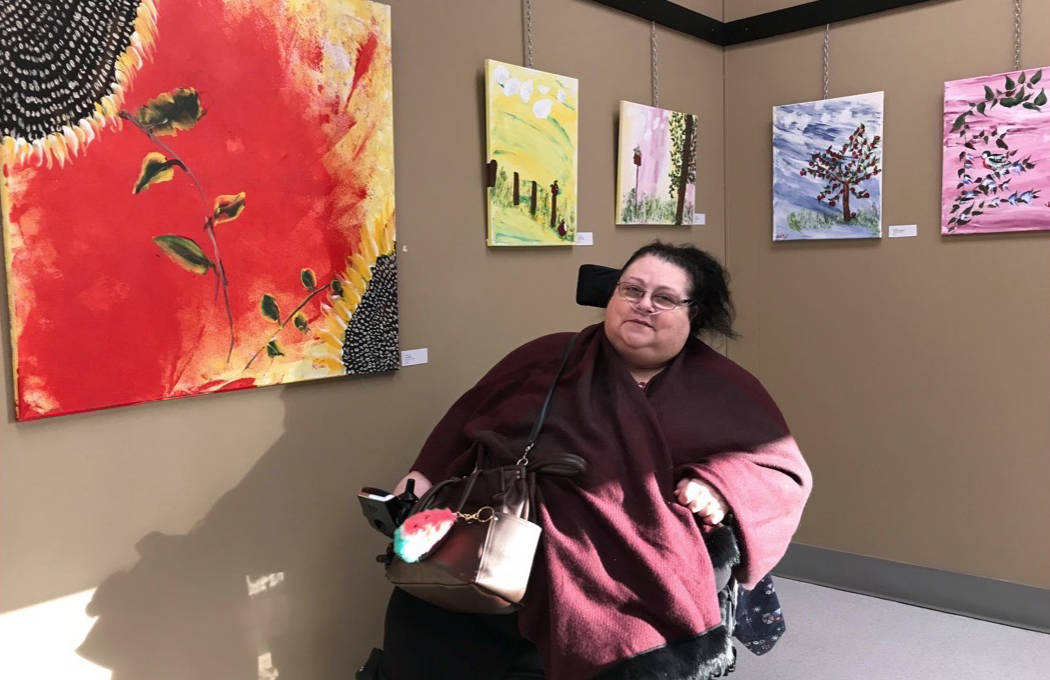 City artist Cathy Fee is pictured here with some of her artwork currently on display at The Hub through to the end of March.                                Mark Weber/Red Deer Express