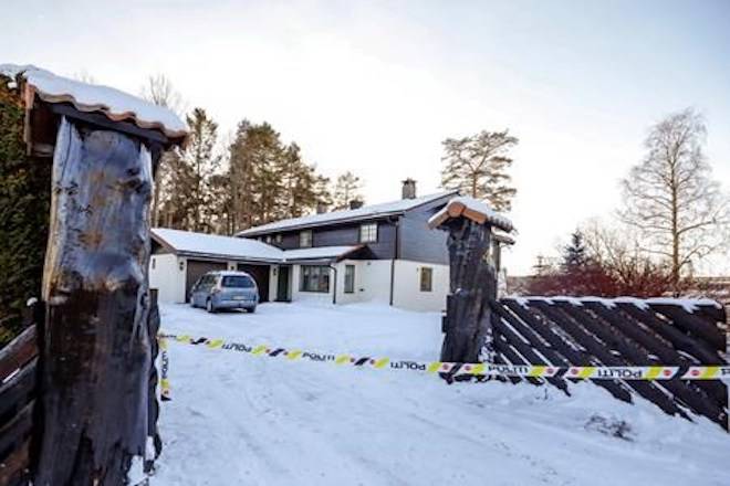 Police cordon off the home of Norwegian billionaire Tom Hagen and his wife Anne-Elisabeth Falkevik Hagen in Fjellhamar, Norway, Thursday, Jan. 10, 2019. Norwegian police investigating the believed abduction of millionaire Tom Hagen’s wife released Thursday two surveillance videos taken outside the businessman’s office on the day she disappeared. (Fredrik Hagen, NTB scanpix via AP)