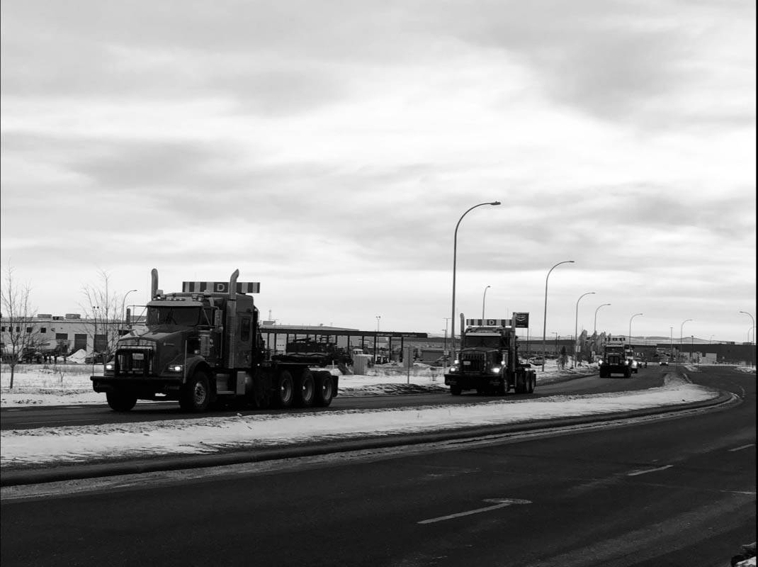 Local truck convoy departing from Red Deer to Sylvan Lake protests lack of pipeline capacity in Alberta. Robin Grant/Red Deer Express