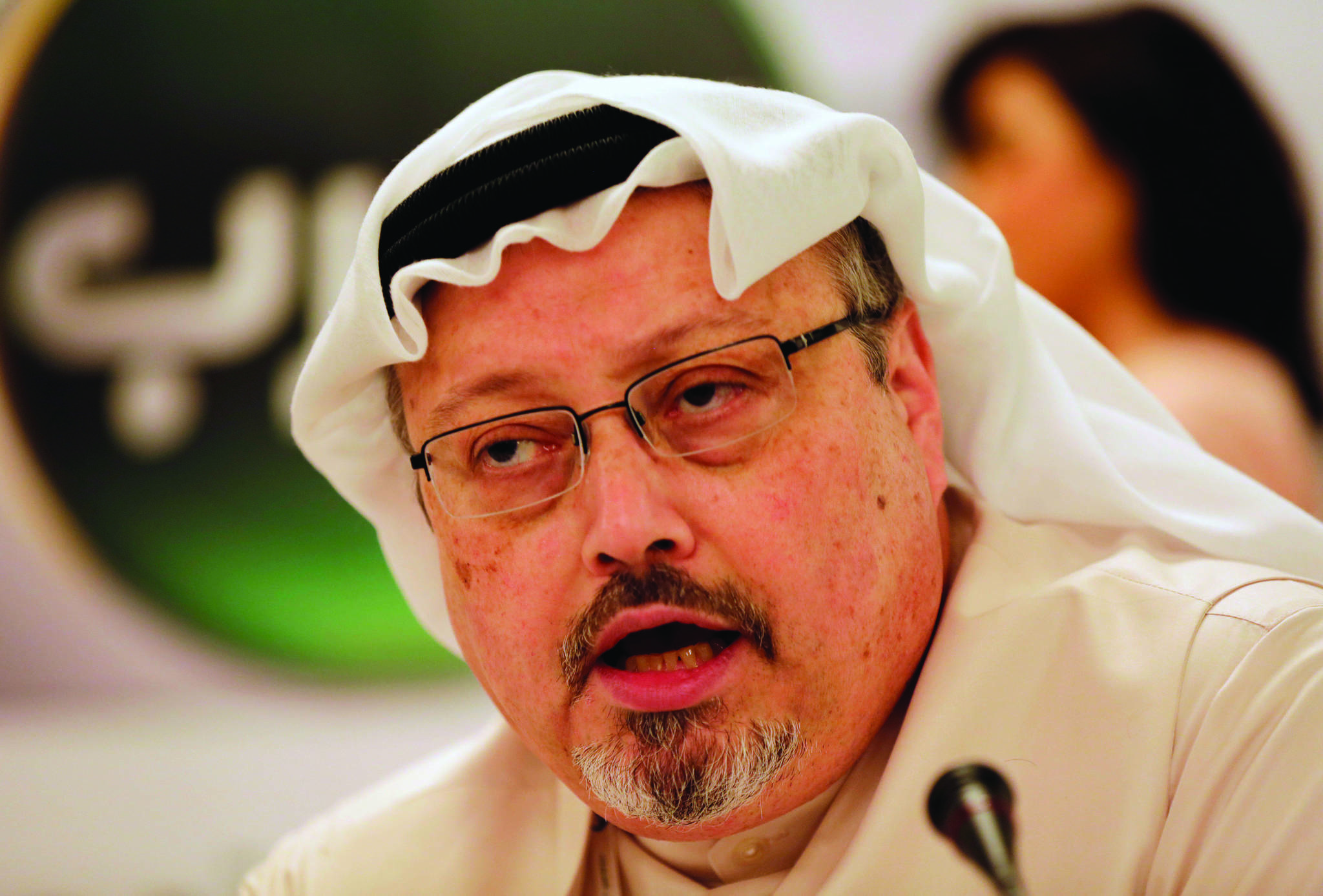 FILE - In this Dec. 15, 2014, file photo, Jamal Khashoggi, general manager of a new Arabic news channel, speaks during a news conference in Manama, Bahrain. Saudi Arabia is paying influential lobbyists, lawyers and public relations experts nearly $6 million a year to engage U.S. officials and promote the Middle East nation, even after several firms cut ties with the kingdom following the disappearance of journalist Khashoggi. (AP Photo/Hasan Jamali, File)