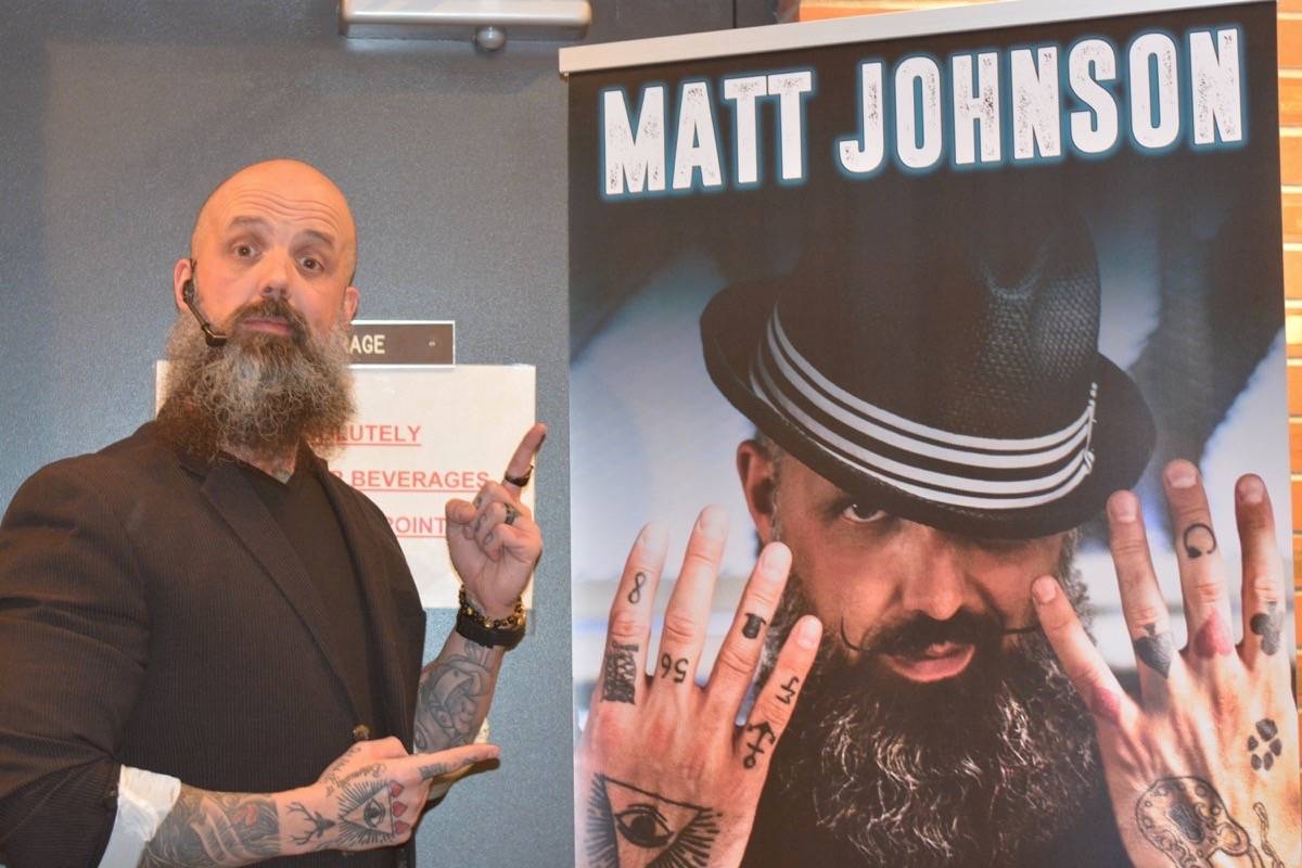 Matt Johnson, world-famous magician, illusionist and escapist performs two sold-out shows at the Stettler Performing Arts Centre Jan. 13. The first time he attempted to perform an escape from water on Britain’s Got Talent he had to break the glass to get out. He is placed in a tank of water chained and handcuffed. To watch video of Johnson performing an escape act at the Stettler Performing Arts Centre go to www.stettlerindendent.com. Lisa Joy/Stettler Independent