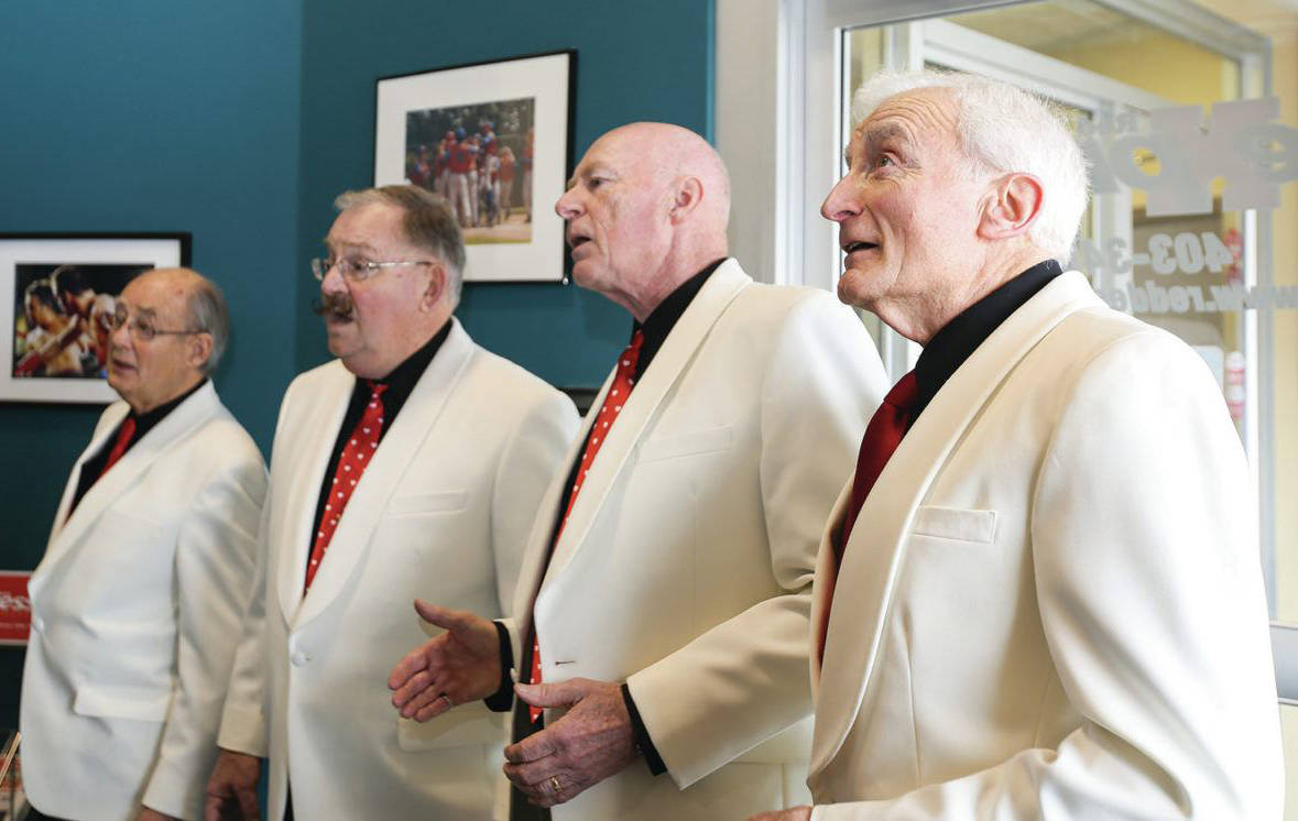 A quartet from the Wild Rose Harmonizers performs a love song for Valentine’s Day in this file photo.                                Red Deer Express/file photo