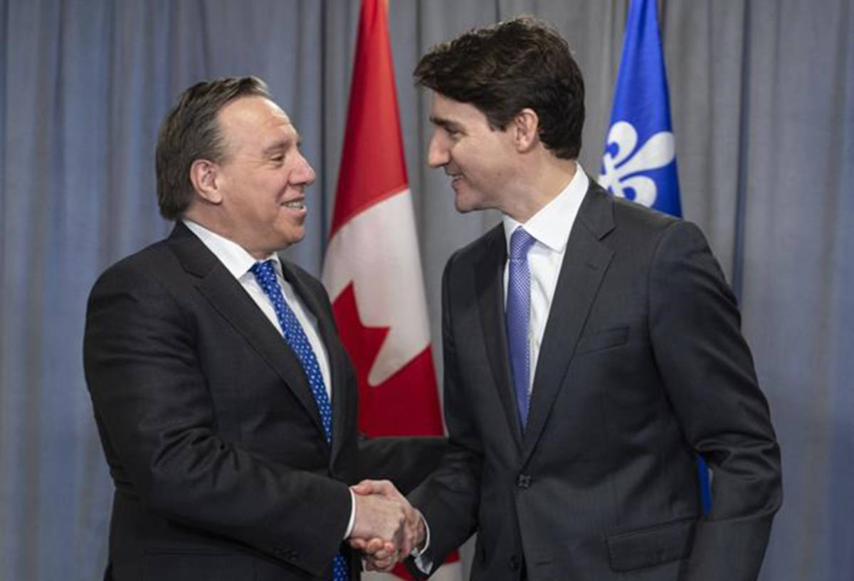 Prime Minister Justin Trudeau meets with Quebec Premier Francois Legault in Sherbrooke, Que. on Thursday, January 17, 2019. THE CANADIAN PRESS/Paul Chiasson