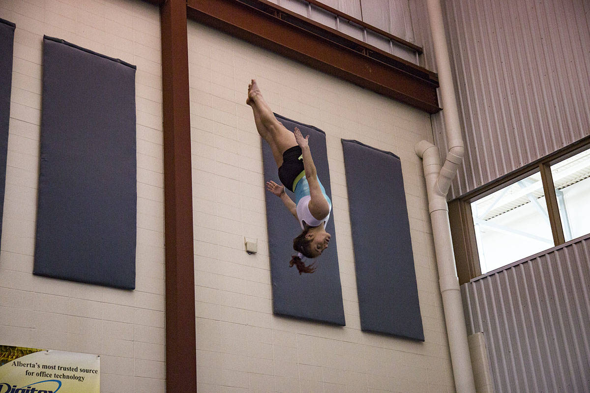 Red Deer trampolinist for Team Alberta Kalena Soehn practices at the Collicutt Centre Saturday afternoon. The 250 athletes with Team Alberta were in Red Deer this weekend to prepare for the Canada Winter Games in February. Robin Grant/Red Deer Express