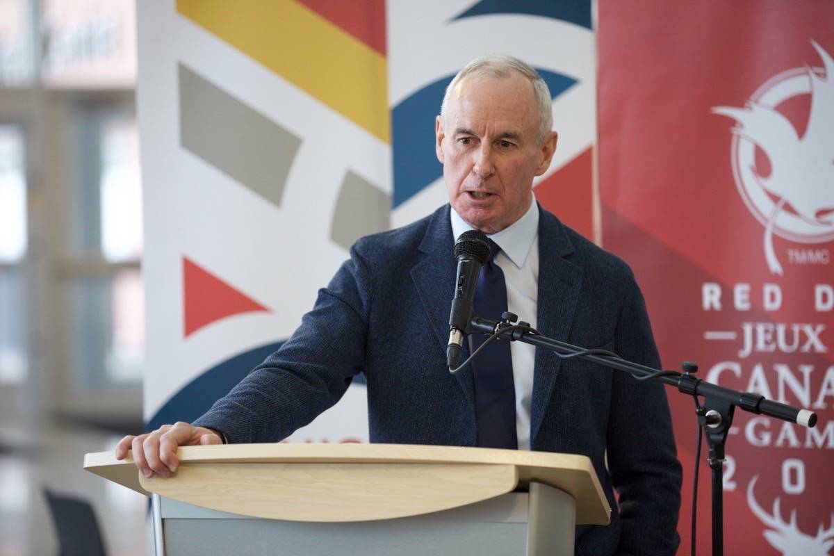 Ron MacLean, who is serving as a Canada Games Council honoury co-chair, made a short speech after five Canadians were unveiled as the 2019 Canada Games Hall of Honour Class Tuesday. Robin Grant/Red Deer Express