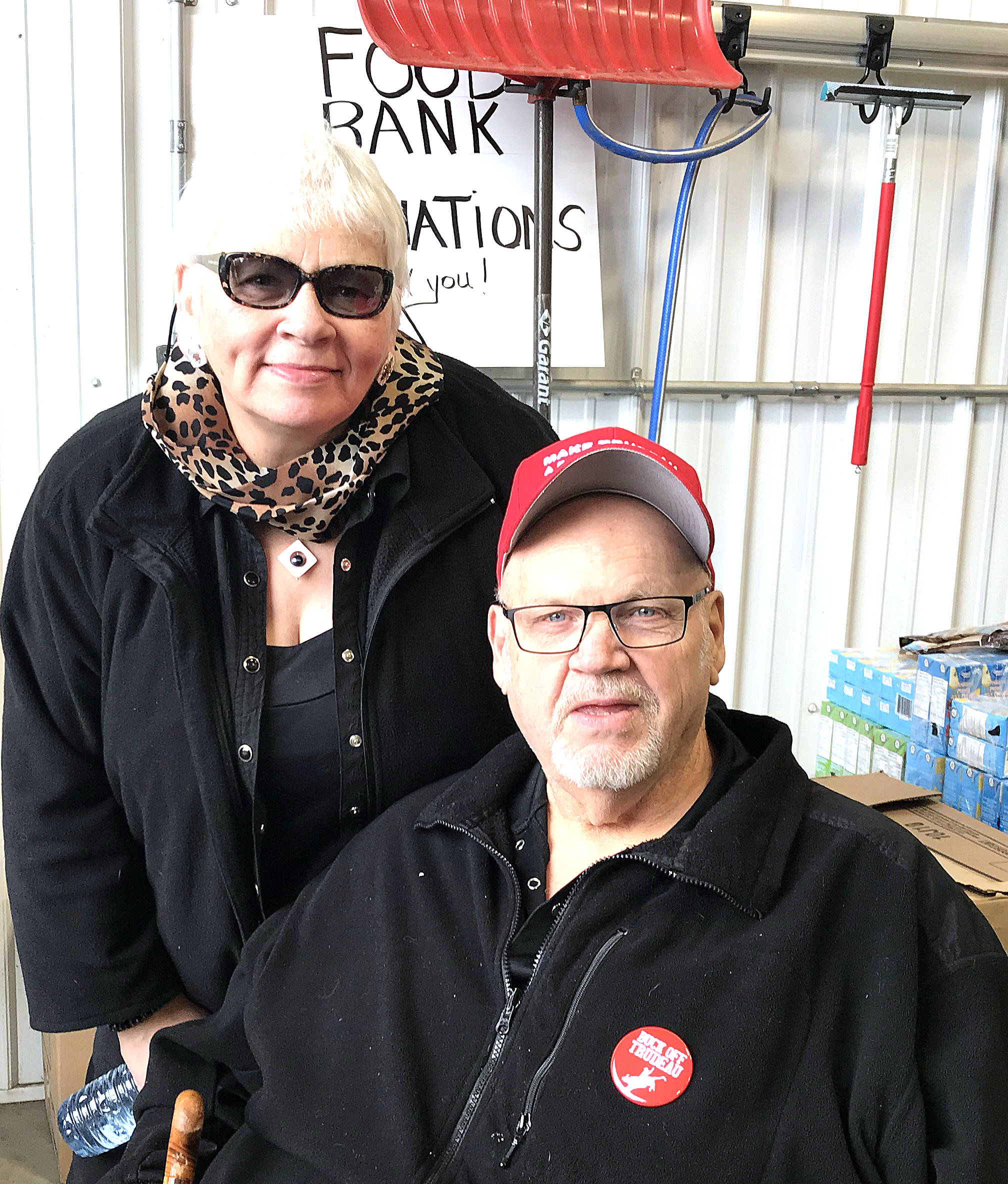 Sarah George-Skolly and John Skolly came from Blackfalds to participate in the Heartland Rally in Stettler to show support for the oil and gas industry Jan. 26. (Lisa Joy/Stettler Independent)