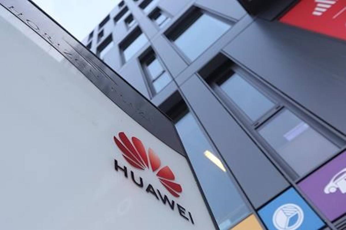 The Huawei logo displayed at the main office of Chinese tech giant Huawei in Warsaw, Poland, on Friday, Jan. 11, 2019. (AP Photo/Czarek Sokolowski)