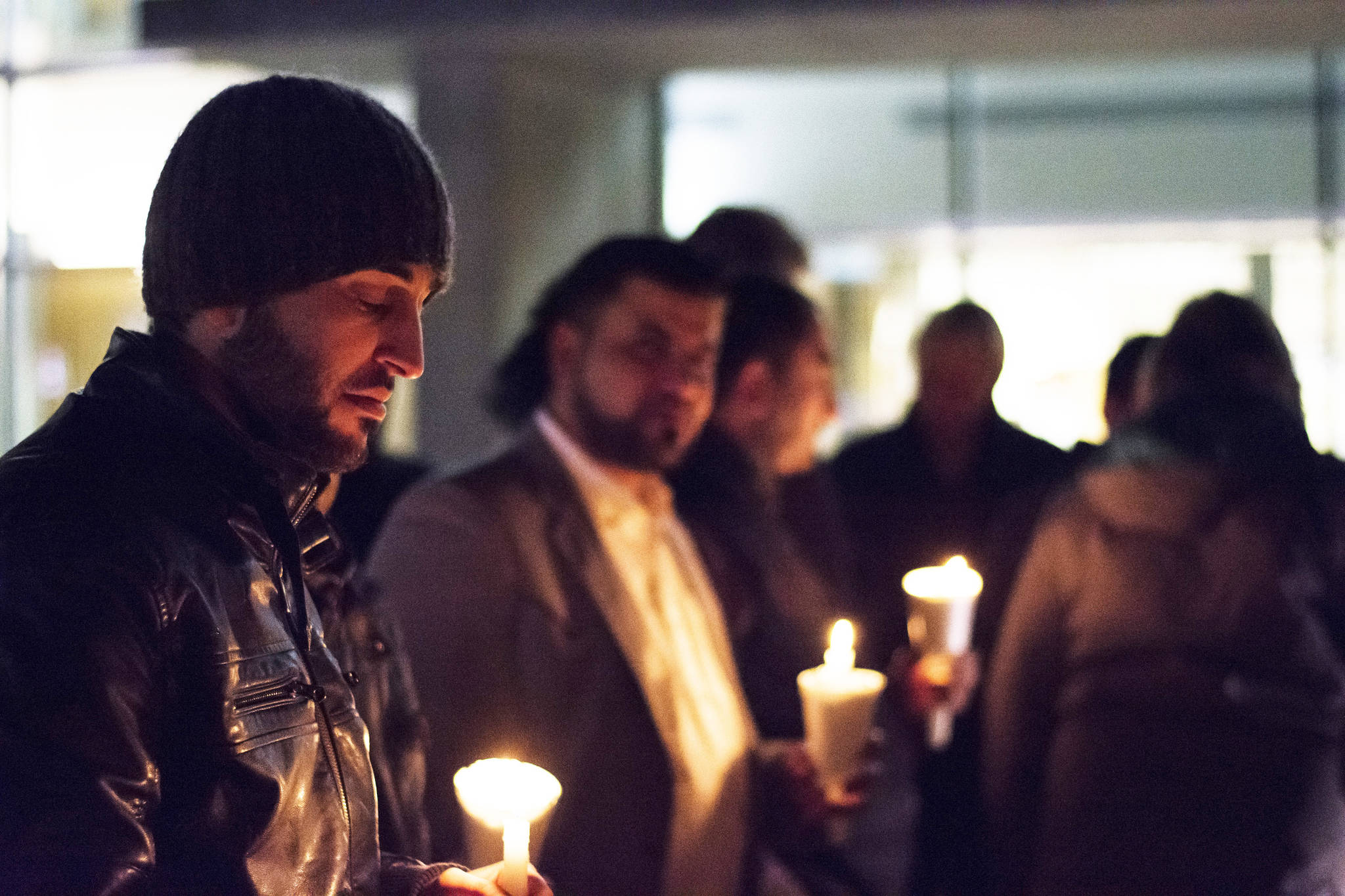 Mustafa Zakreet, Salmon Arm’s first Syrian Refugee has a moment of reflection at the vigil for the victims of the Quebec City mosque shooting on Monday, Jan. 30.