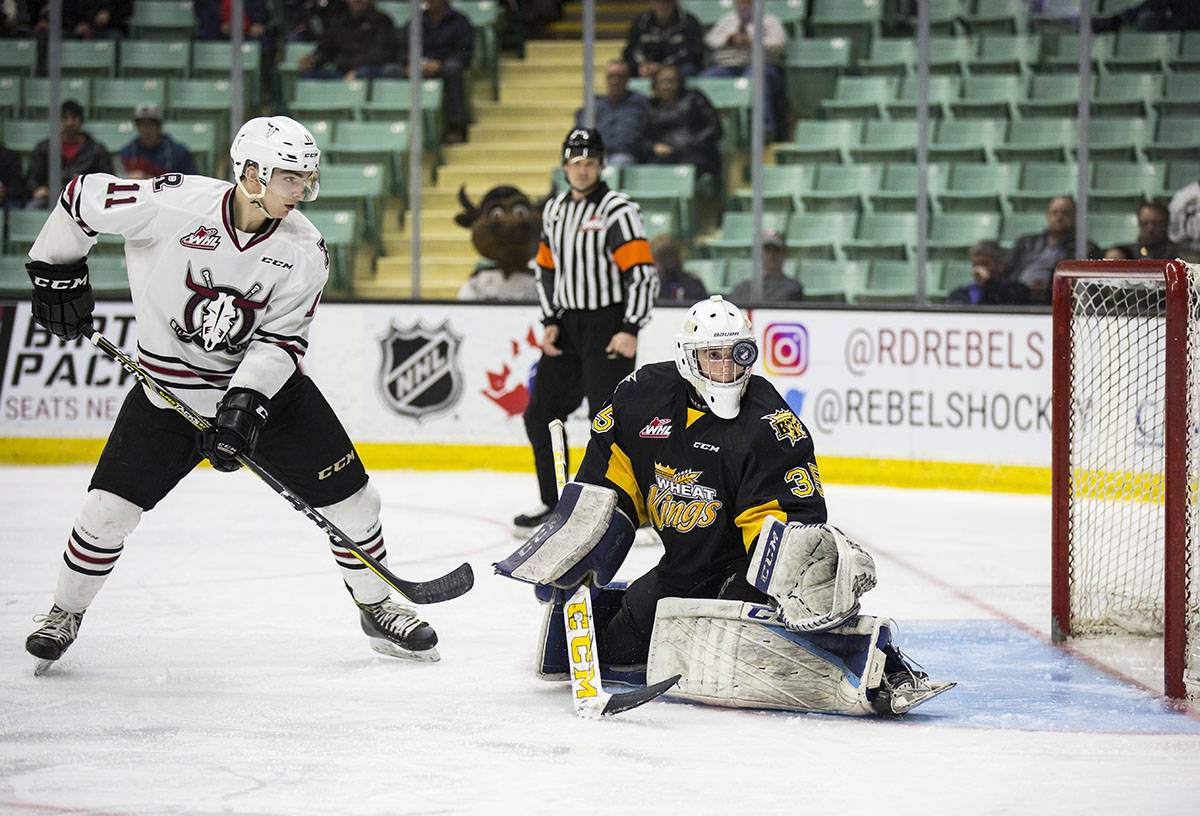 The Rebels lost 4-0 to the Wheat Kings Wednesday night at the Centrium. Wheat Kings rookie Goaltender Connor Ungar played hero with 34 saves. Robin Grant/Red Deer Express