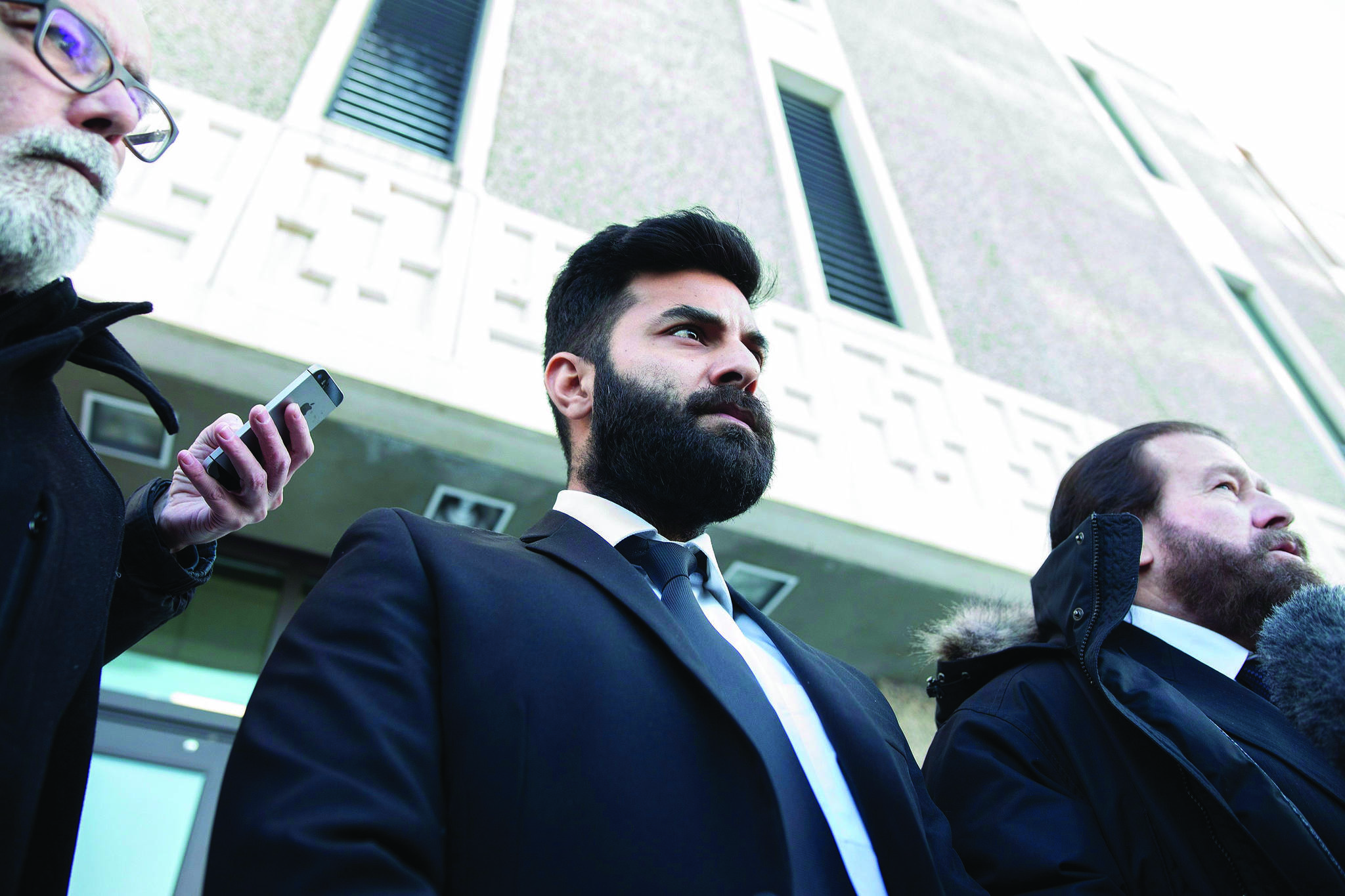 Jaskirat Singh Sidhu leaves provincial court in Melfort, Sask., Tuesday, January, 8, 2019. Sidhu, the driver of a transport truck involved in a deadly crash with the Humboldt Broncos junior hockey team’s bus, has pleaded guilty to all charges against him. (Kayle Neis/The Canadian Press)