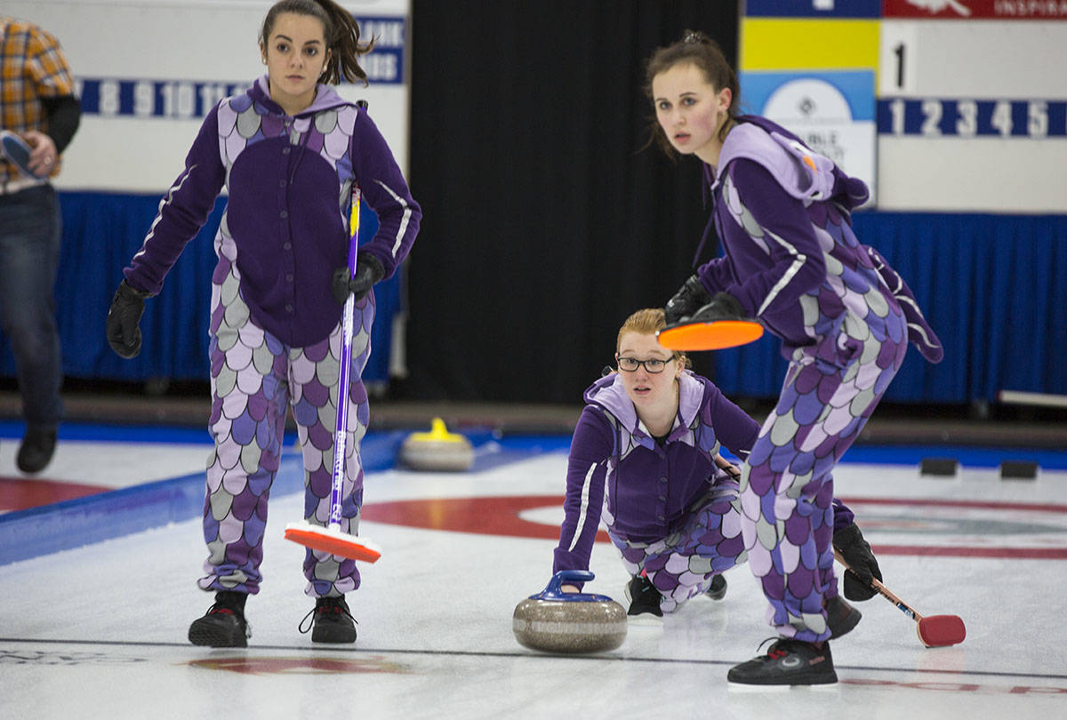 Curlers participate in the eighth annual Ronald McDonald House Freeze the House Charity ‘funspiel’ on Saturday afternoon. Robin Grant/Red Deer Express