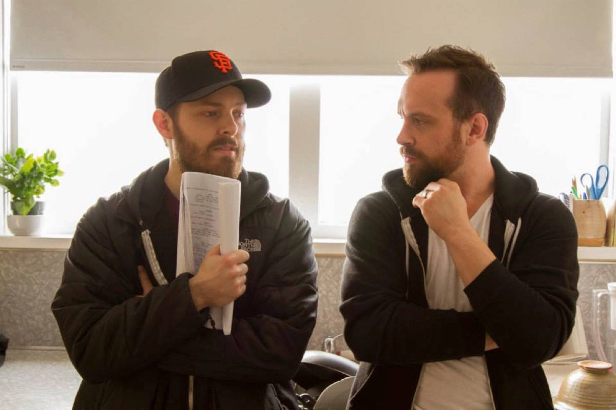 Daniel Baker and Steve Bradley discuss a scene during the production of The Wall, a short film to be featured at the upcoming Central Alberta Film Festival (CAFF).                                photo submitted