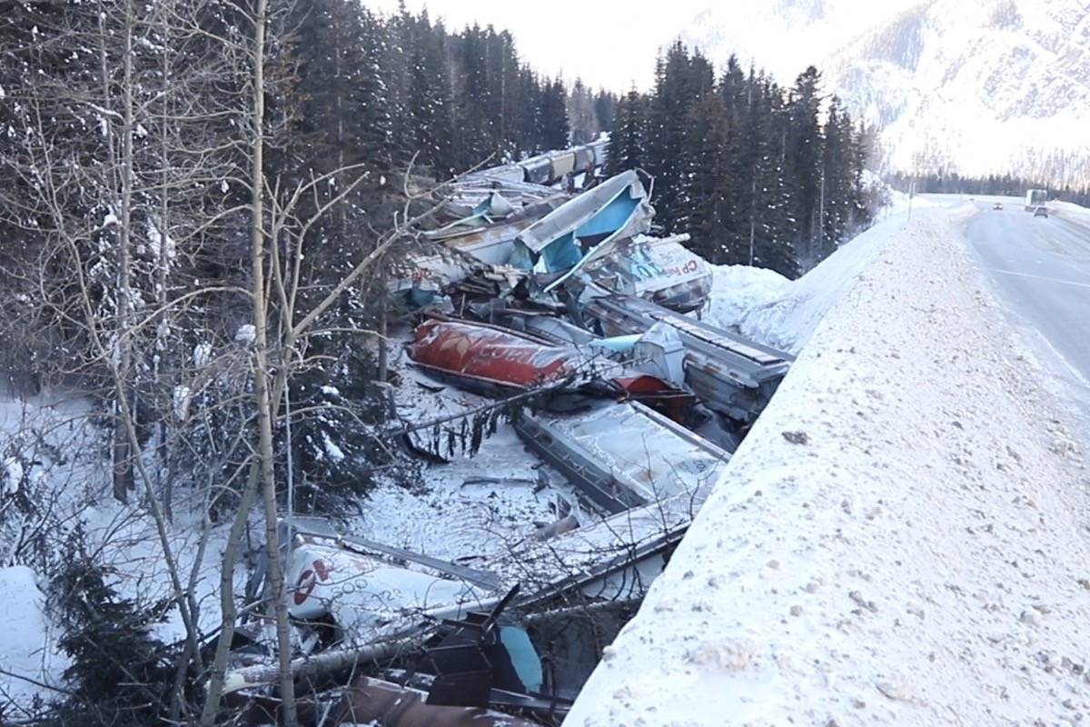 A freight train killed the three men on board when it derailed near Field, B.C., early Monday morning. (The Canadian Press)