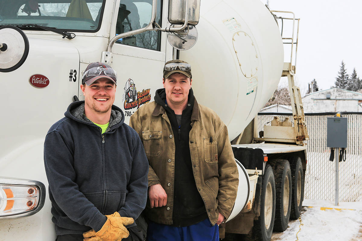 Brothers Dallas, left, and Dylan Bergstrom are being groomed to one day take over running Bashaw Concrete, which was founded in 1963 by their grandfather Mel Hay and today services customers from around Central Alberta and beyond.