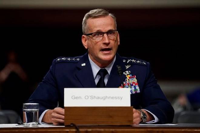 Air Force Gen. Terrence O’Shaughnessy testifies during a Senate Armed Services Committee hearing on Capitol Hill in Washington, Tuesday, April 17, 2018. THE CANADIAN PRESS/AP/Carolyn Kaster