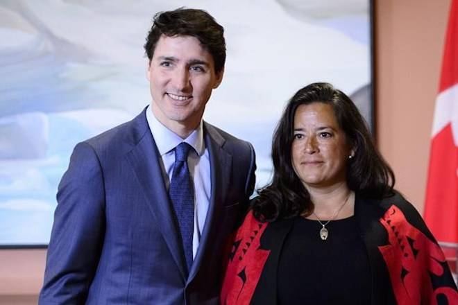 Prime Minister Justin Trudeau and Veterans Affairs Minister Jodie Wilson-Raybould attend a swearing in ceremony at Rideau Hall in Ottawa on Monday, Jan. 14, 2019. Veterans Affairs Minister Wilson-Raybould is quitting the federal cabinet. THE CANADIAN PRESS/Sean Kilpatrick