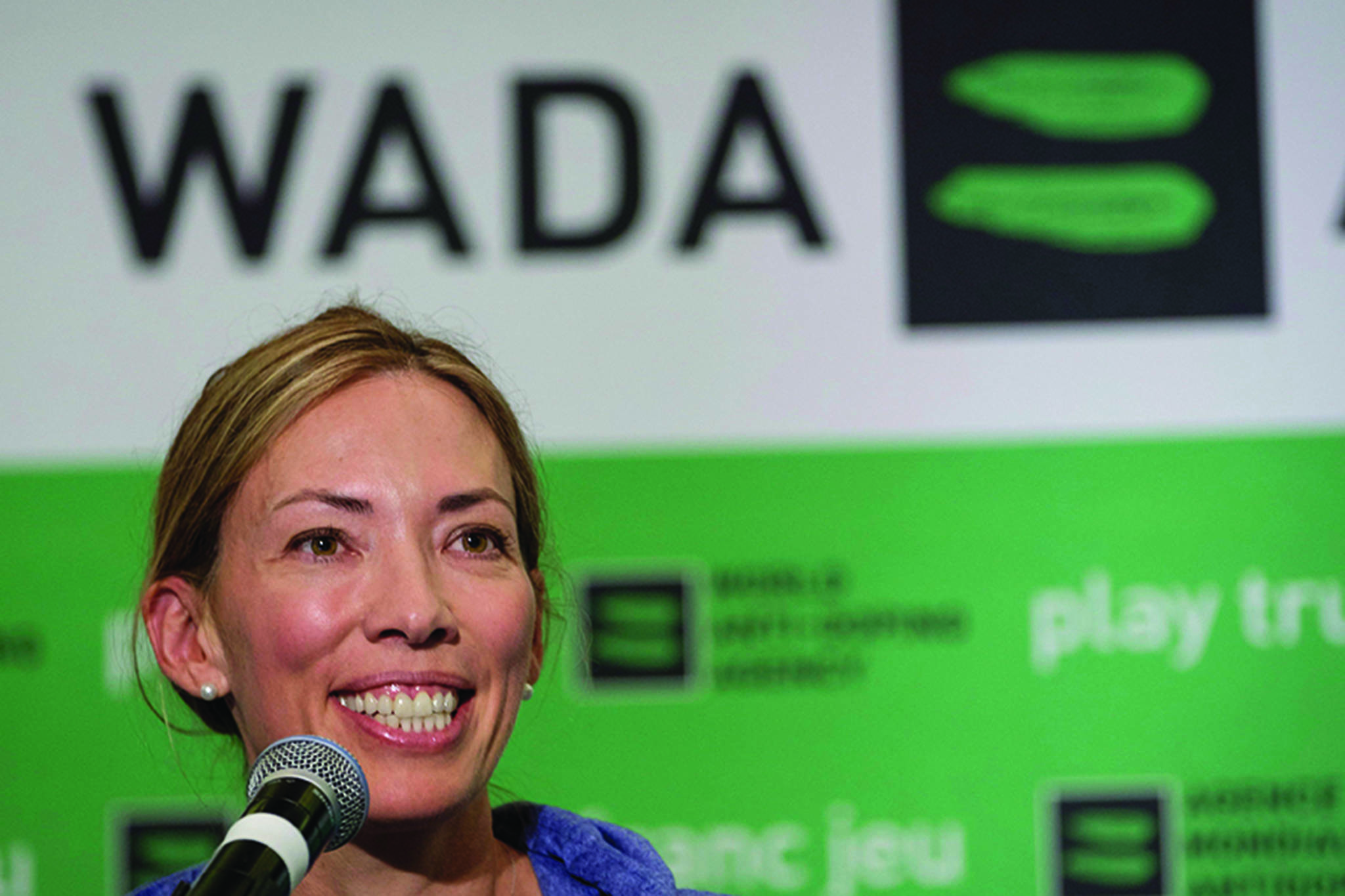 World Anti-Doping Agency athlete committee chairperson, Beckie Scott, speaks at a news conference following the agency’s first Global Athlete Forum in Calgary, Alta., Tuesday, June 5, 2018.THE CANADIAN PRESS/Jeff McIntosh