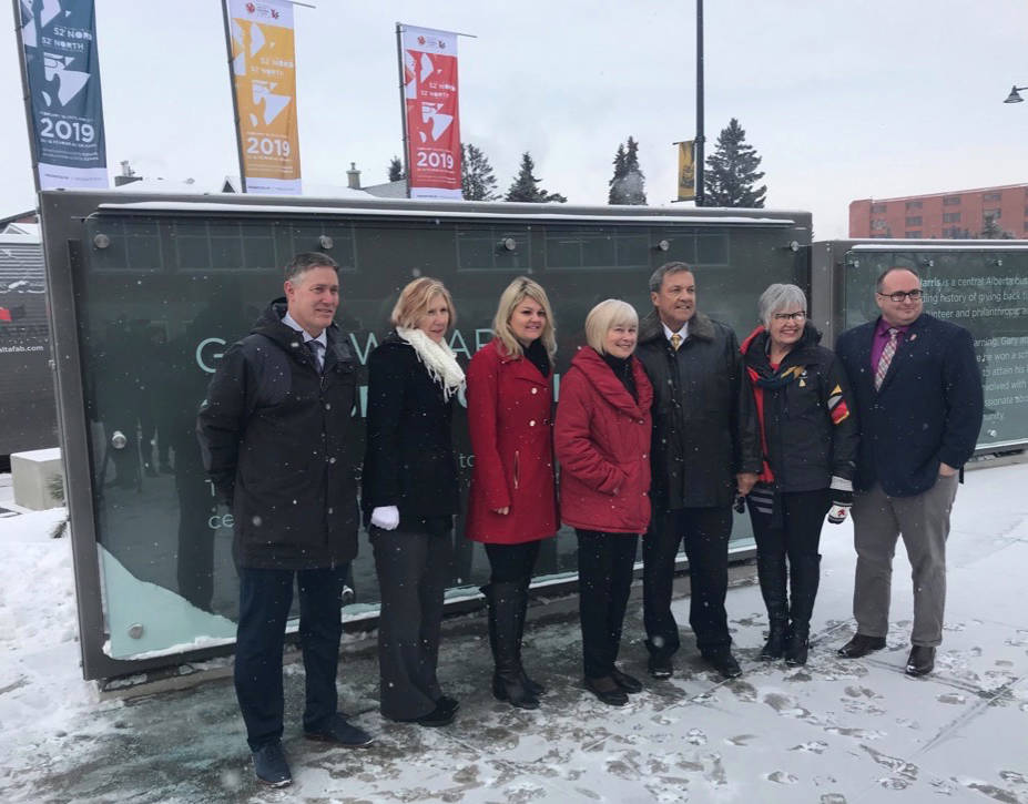 Officials with the 2019 Canada Winter Games pose for a photo during the official opening of the Gary W. Harris Celebration Plaza Feb. 13th.                                Mark Weber/Red Deer Express