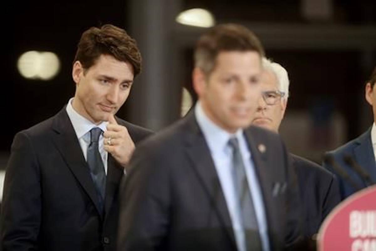 Prime Minister Justin Trudeau looks on during a transit infrastructure announcement in Winnipeg on Tuesday, Feb. 12, 2019. THE CANADIAN PRESS/Trevor Hagan