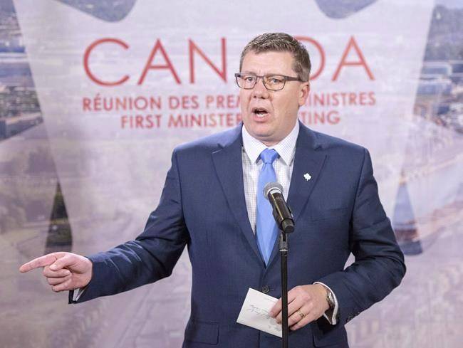 Saskatchewan Premier Scott Moe speaks to the media at the First Ministers conference in Montreal on December 7, 2018. (THE CANADIAN PRESS/Ryan Remiorz)