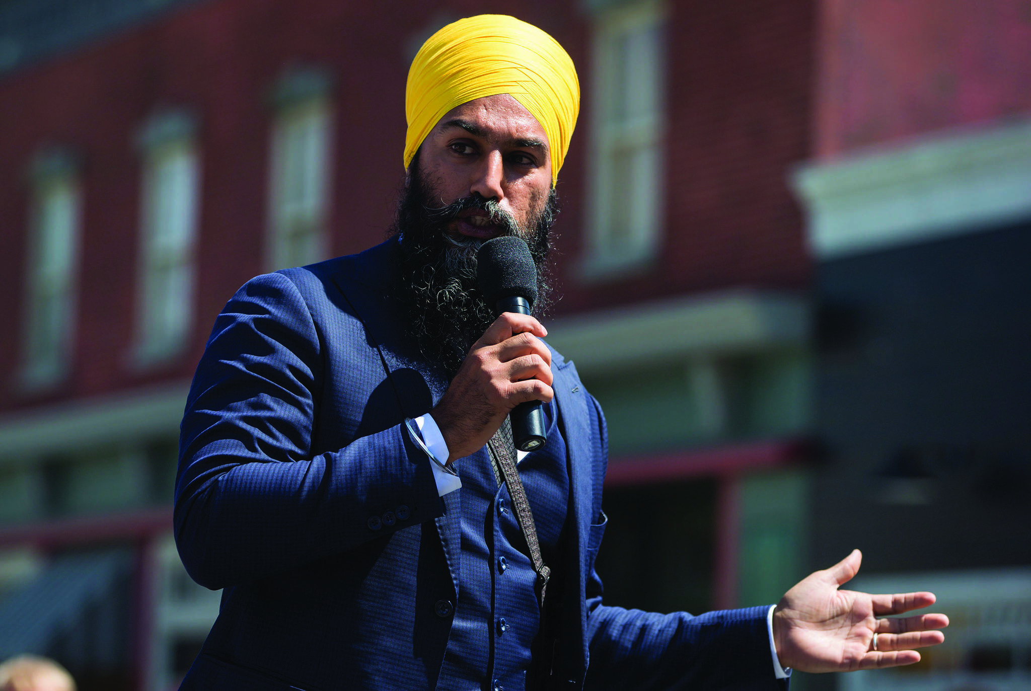 NDP Leader Jagmeet Singh announces he will run in a byelection in Burnaby South, during an event at an outdoor film studio, in Burnaby, B.C., on Wednesday August 8, 2018. (Darryl Dyck/The Canadian Press)