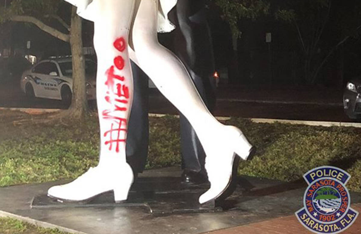 ‘MeToo’ painted on statue of WWII sailor kissing nurse