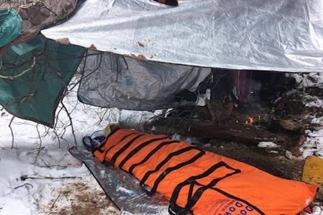 In this Sunday, Feb. 17, 2019 photo provided by the National Park Service. a rescued hiker is treated after being stuck in quicksand after getting stranded in a creek Saturday, Feb. 16, 2019, in Zion National Park, Utah. The Zion Search and Rescue team took several hours, to locate the man who was stable but suffering from exposure, hypothermia, and extremity injuries. (National Park Service via AP)