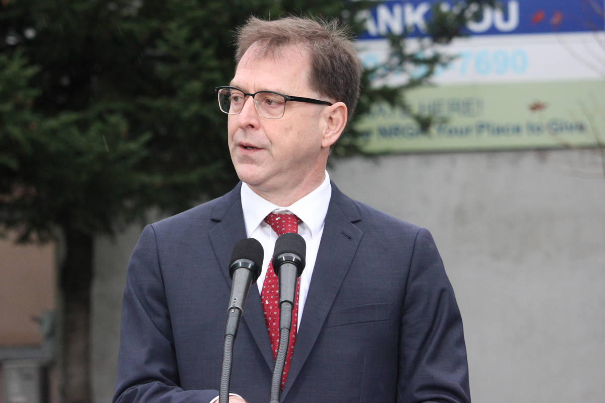 Health Minister Adrian Dix announces the province’s commitment to building a new ICU facility at the Nanaimo Regional General Hospital for a cost of $33.85 million on Wednesday, Nov. 21. (NICHOLAS PESCOD/NEWS BULLETIN)