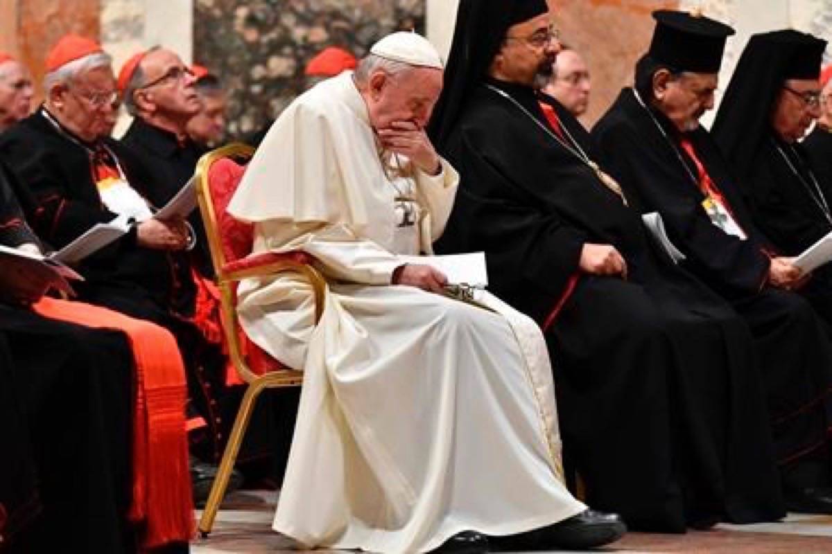 Pope Francis attends a penitential liturgy at the Vatican, Saturday, Feb. 23, 2019. The pontiff is hosting a four-day summit on preventing clergy sexual abuse, a high-stakes meeting designed to impress on Catholic bishops around the world that the problem is global and that there are consequences if they cover it up (Vincenzo Pinto/Pool Photo Via AP)