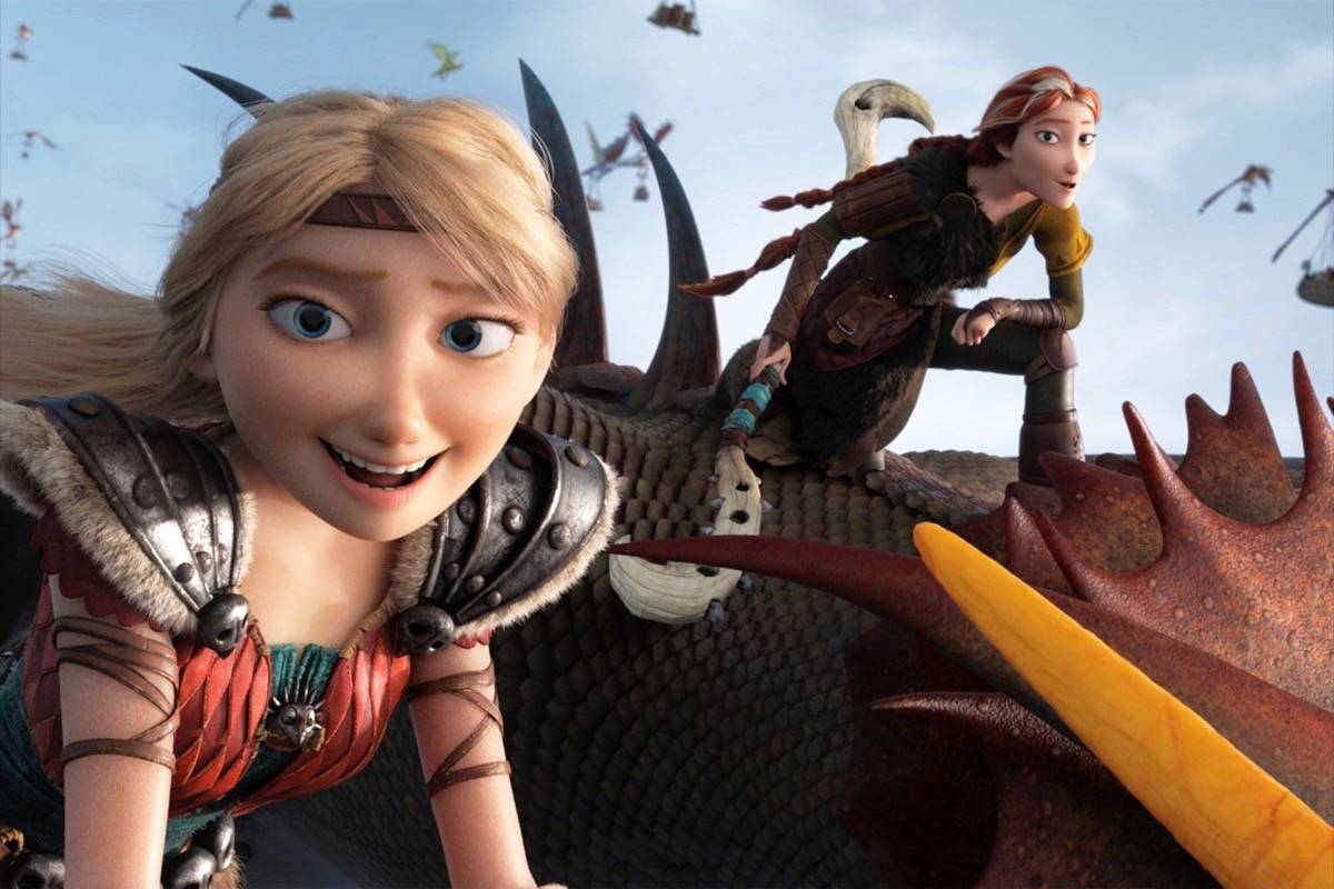 This image released by Universal Pictures shows characters Astrid, voiced by America Ferrera, left, and Valka, voiced by Cate Blanchett, in a scene from DreamWorks Animation’s “How to Train Your Dragon: The Hidden World.” (DreamWorks Animation/Universal Pictures via AP)
