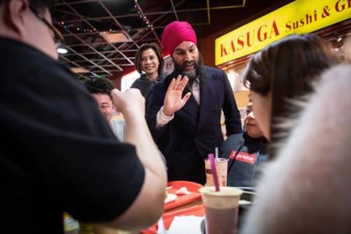 NDP Leader Jagmeet Singh campaigns for the federal byelection, in the food court at an Asian mall in Burnaby, B.C., on Sunday, Feb. 24, 2019. Byelections will be held Monday in three vacant ridings - Burnaby South, where Singh is hoping to win a seat in the House of Commons, the Ontario riding of York-Simcoe and Montreal’s Outremont. THE CANADIAN PRESS/Darryl Dyck