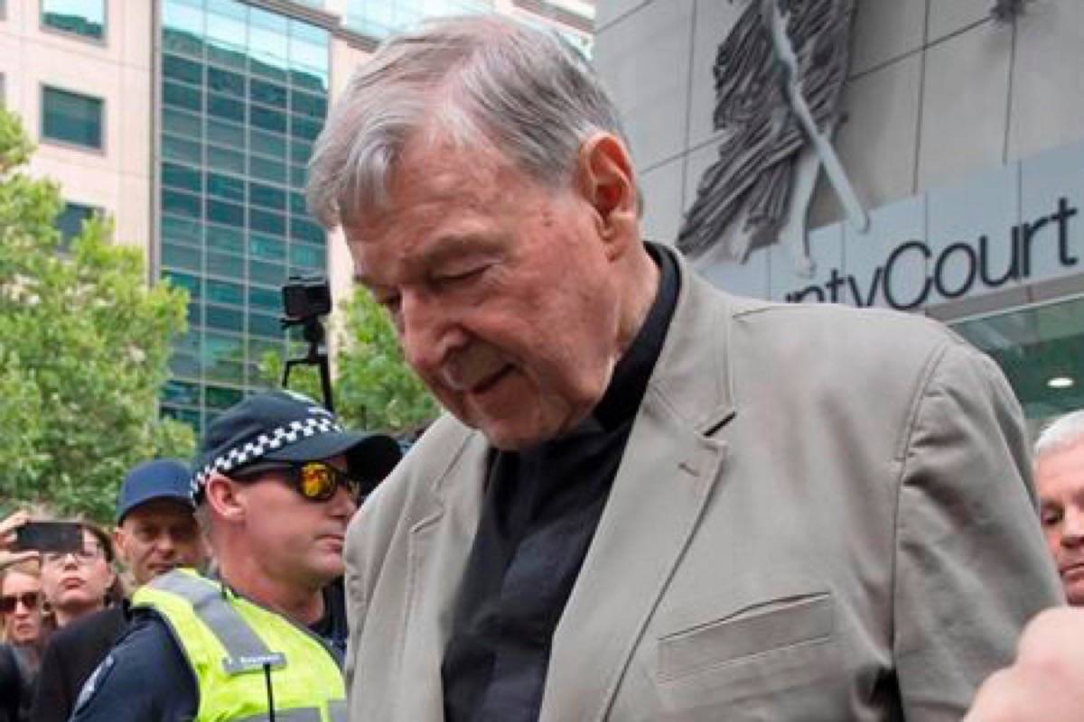Cardinal George Pell leaves the County Court in Melbourne, Australia, Tuesday, Feb. 26, 2019. The most senior Catholic cleric ever charged with child sex abuse has been convicted of molesting two choirboys moments after celebrating Mass, dealing a new blow to the Catholic hierarchy’s credibility after a year of global revelations of abuse and cover-up. (AP Photo/Andy Brownbill)