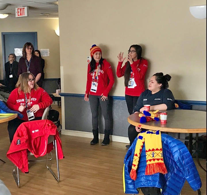 Youth volunteers from Nunavut, in the City for the Canada Winter Games, dropped by Bethany Collegeside for a visit with residents on Feb. 28th.                                Mark Weber/Red Deer Express