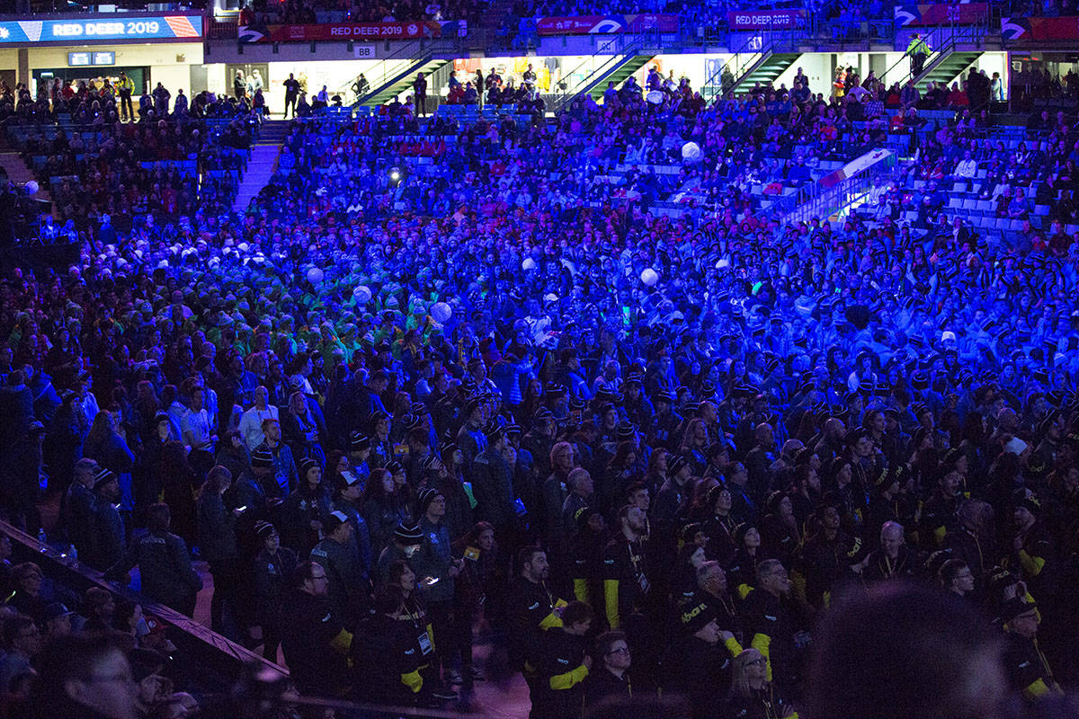 Thousands of athletes who competed in the Canada Winter Games in Red Deer packed the Centrium Saturday night for the closing ceremony. The ceremony marked the official ending of the Games in the City. Robin Grant/Red Deer Express