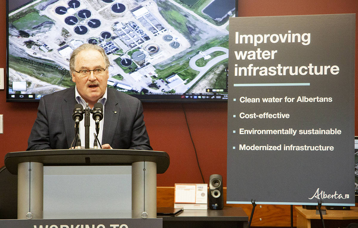 Infrastructure Minister Brian Mason was in Red Deer to announce $49.2 million in provincial funding for the City of Red Deer’s Wastewater Treatment plant. Todd Colin Vaughan/Lacombe Express