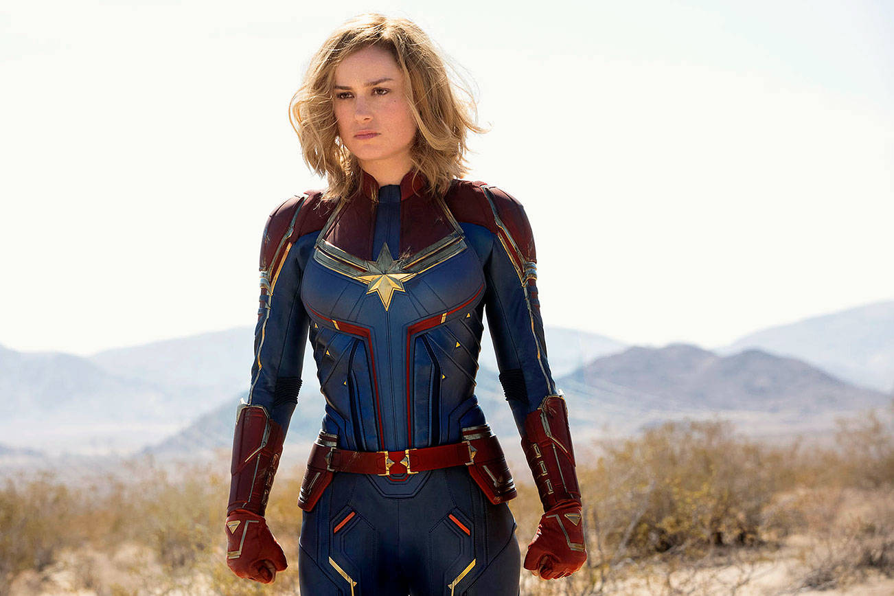 Brie Larson as Captain Marvel/Carol Danvers in the movie “Captain Marvel.” It will be shown, free, March 8 to more than 100 girls and women served by the Edmonds School District and the YWCA. (Photo: Chuck Zlotnick / ©Marvel Studios 2019)