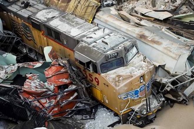 A train derailment is shown near Field, B.C., Monday, Feb. 4, 2019. The Transportation Safety Board of Canada says the number of railway accidents increased by seven per cent last year including those involving dangerous goods, but there were fewer fatalities. THE CANADIAN PRESS/Jeff McIntosh