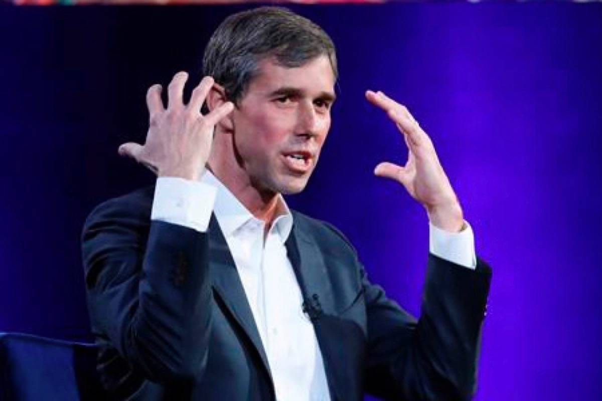 In this Feb. 5, 2019, photo, former Democratic Texas congressman Beto O’Rourke gestures as he describes how nervous he was meeting with former President Barack Obama during an interview with Oprah Winfrey live on a Times Square stage at “SuperSoul Conversations,” in New York. O’Rourkesent a text message Wednesday to El Paso TV station KTSM saying he’s running for the Democratic presidential nomination. (AP Photo/Kathy Willens)