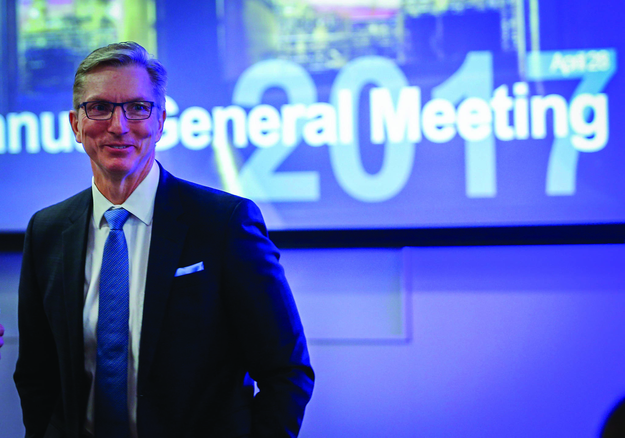 Imperial Oil president and CEO Rich Kruger prepares to address the company’s annual meeting in Calgary, Friday, April 28, 2017.THE CANADIAN PRESS/Jeff McIntosh